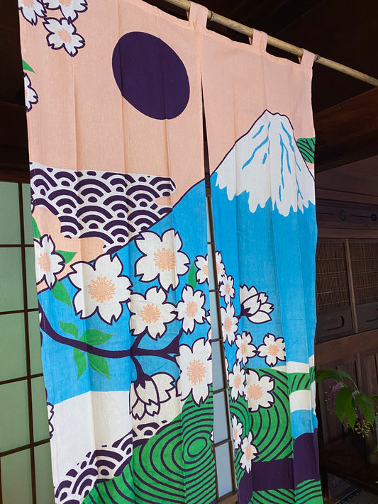 Noren Curtain Mt.Fuji and Cherry blossom