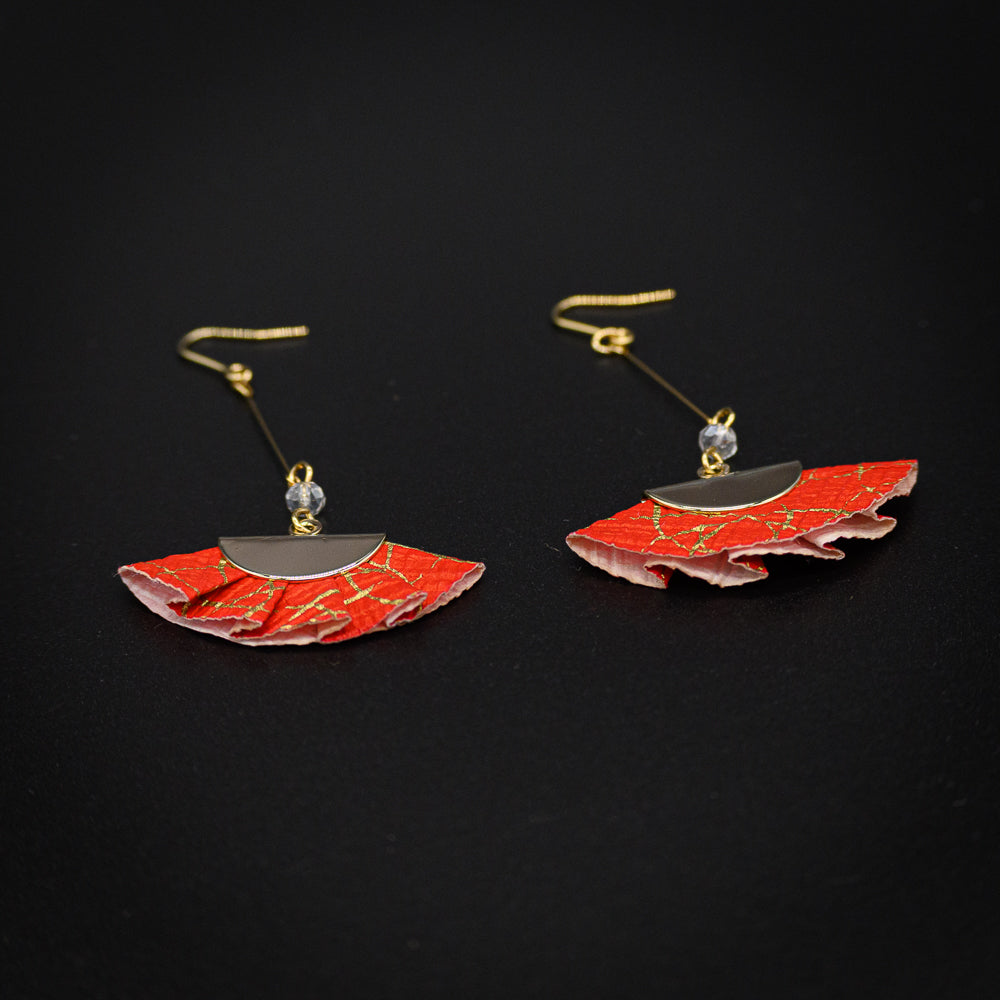 Washi Earrings Fan Design - Red